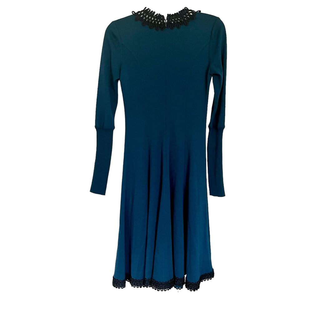 Andrew GN Embroidered Rope Trim Fit & Flare Dress Green Size 36/ US 4 - Picture 2 of 9